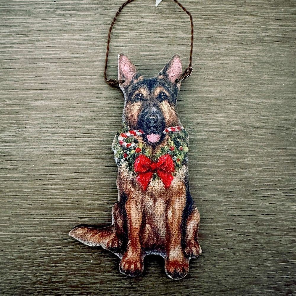 German Shepherd Dog Wooden Christmas Holiday Ornament